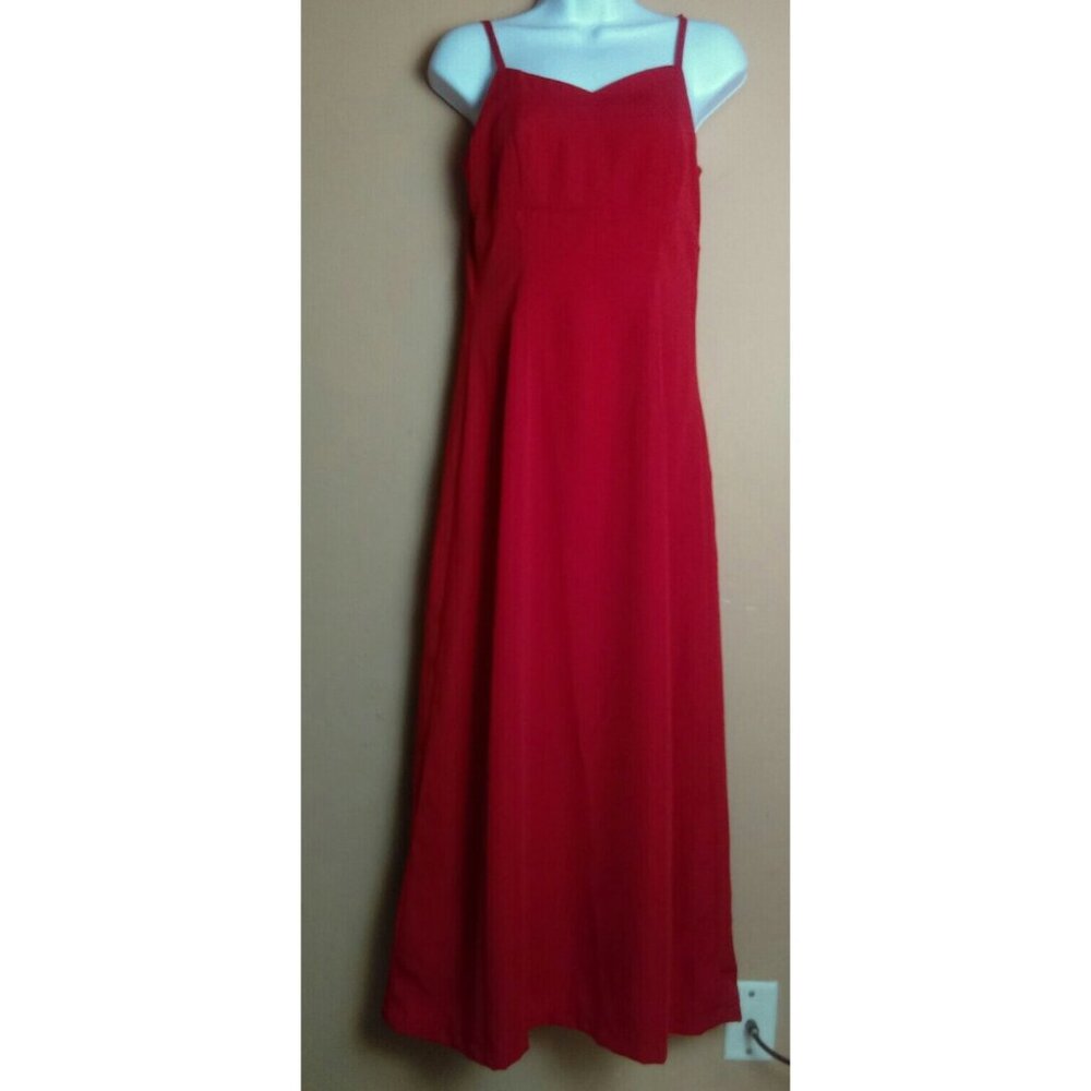 Sleeveless Very Long Spaghetti Strap Red Maxi Dress with Lining Small